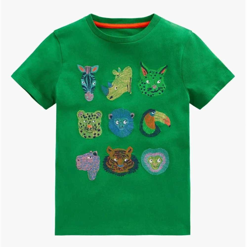 MINI BODEN GREEN SHORT SLEEVE JUNGLE ANIMALS T-SHIRT BOYS SIZE 5-6